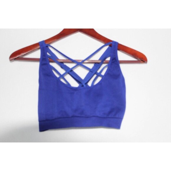 Victoria Secret Sports Bra Size L Bralette Strappy Back Royal Blue Workout Yoga - Picture 2 of 8